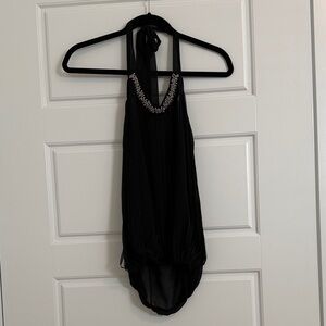 Black Halter Top with Embellished Neckline